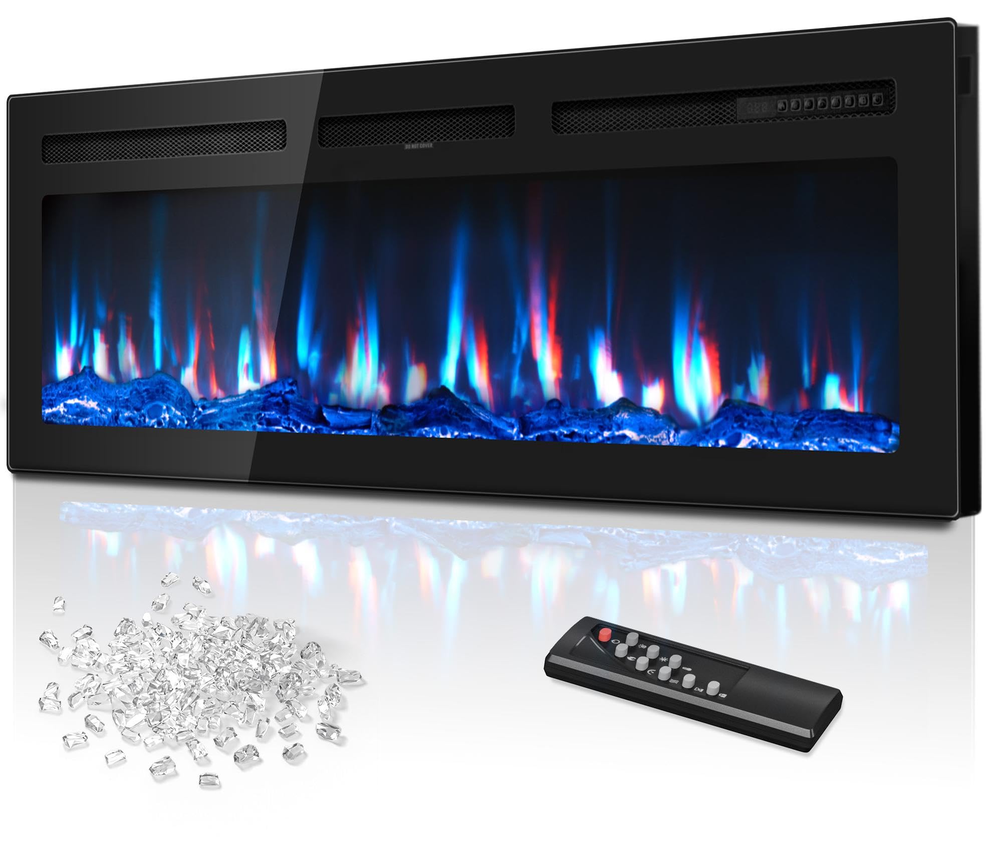 50 Inch Electric Fireplace - Recessed In-Wall & Wall Mounted with Remote Control, 750W/1500W Thin Wall Heater (60-99°F Thermostat) - 12 Adjustable Flame Colors, Timer & Log Set - Perfect for Living Room, Bedroom & Office Warmth & Ambiance