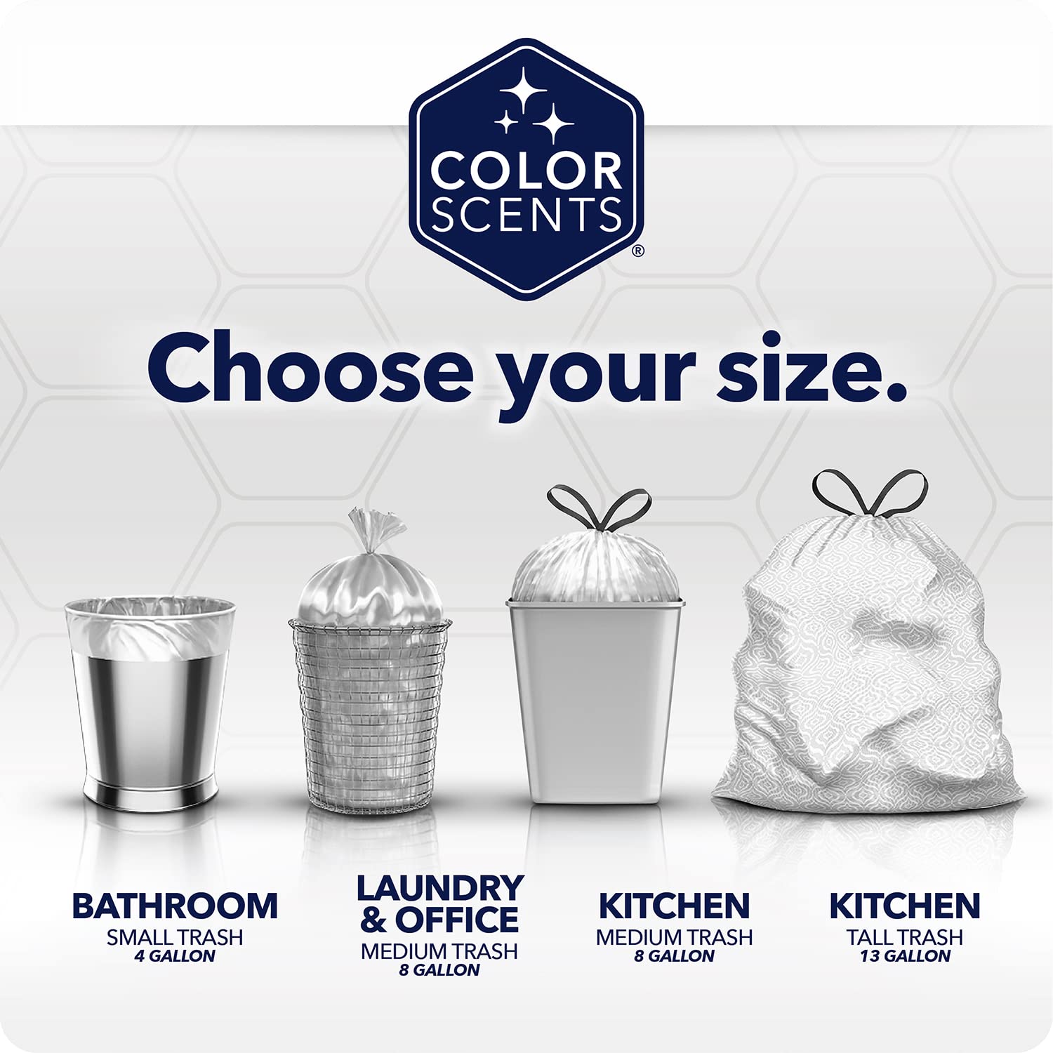 Color Scents Tall Kitchen Trash Bags - 13 Gallon, 100 Count Drawstring Trash Bags with Lavender & Sage Scent & Microban Protection - Fresh Scented Garbage Bags for Home, Office & Kitchen Use