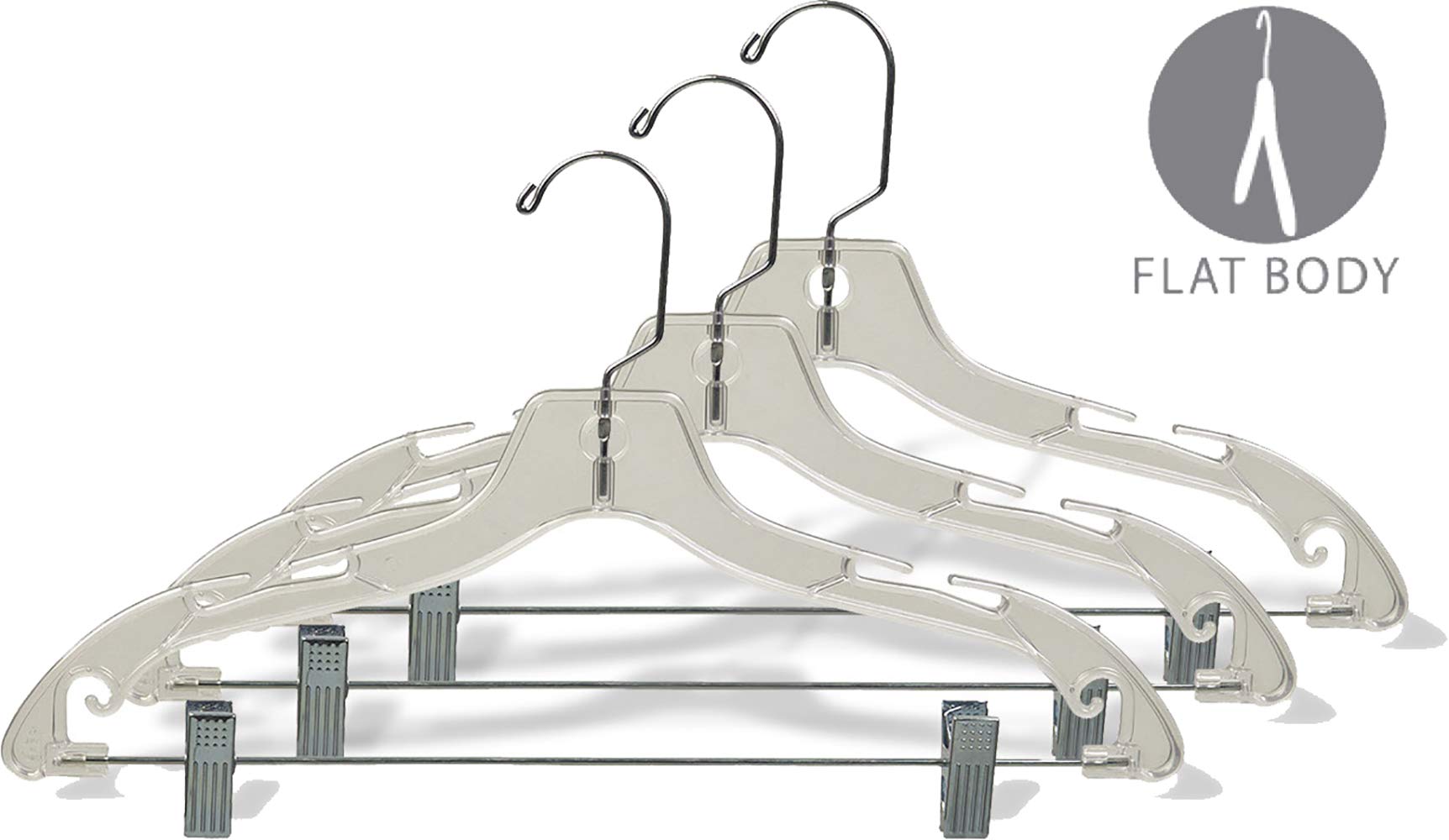 The Great American Hanger Company 100-Pack Clear Plastic Combo Hangers for Women - Adjustable Cushion Clips & Chrome Swivel Hook - Space-Saving Flat Design for Closet Organization & Retail Display