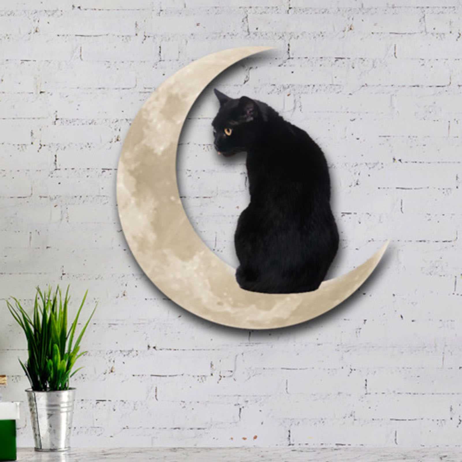 Black Cat Moon Metal Wall Art Sculpture - Safety Certified Decorative Hanging Sign for Cat Lovers | Perfect for Halloween Decor, Gothic Home Decor, and Living Room Wall Decor