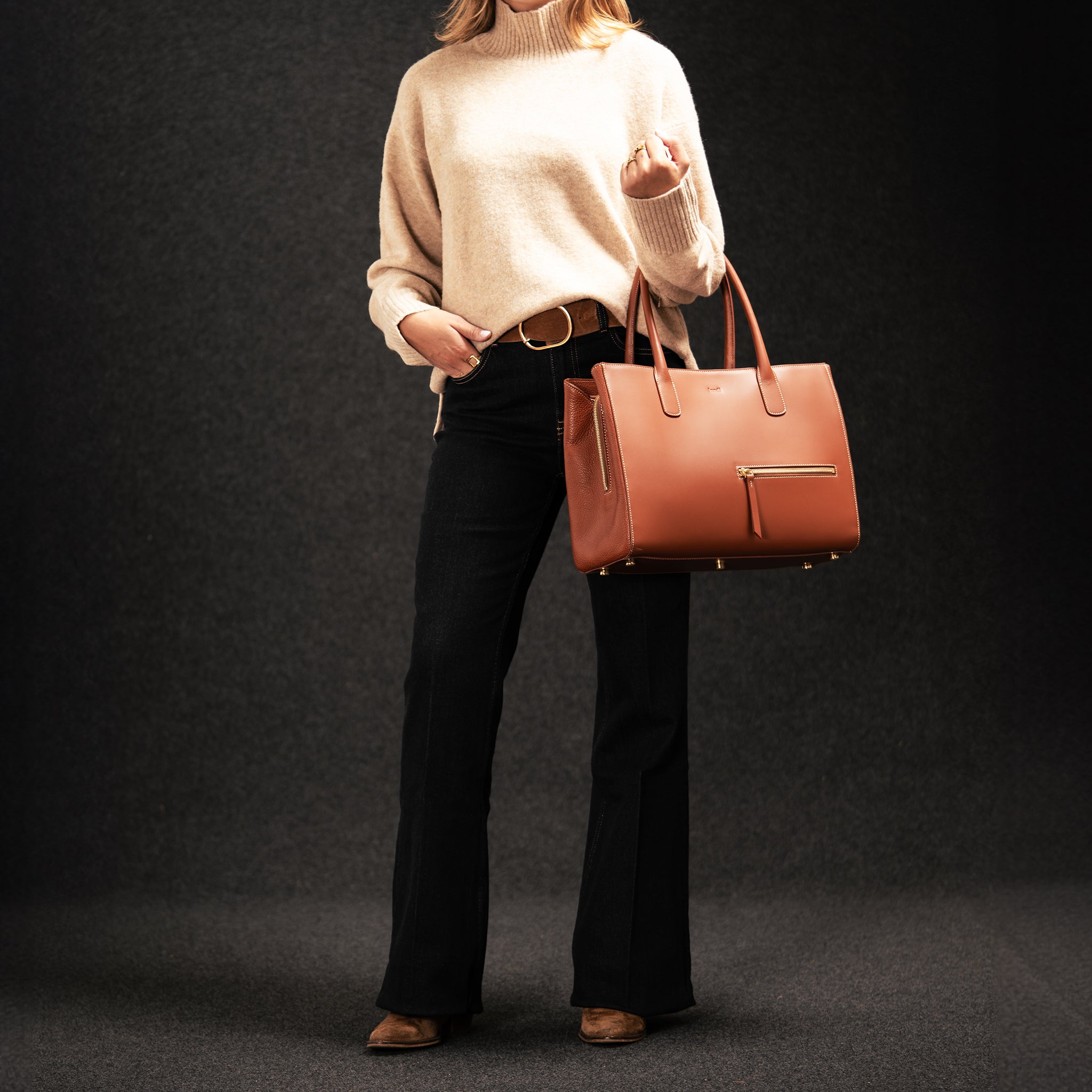 EMY | Genuine Leather Cognac Handbag - Stylish & Durable for Work, Travel & Everyday Use