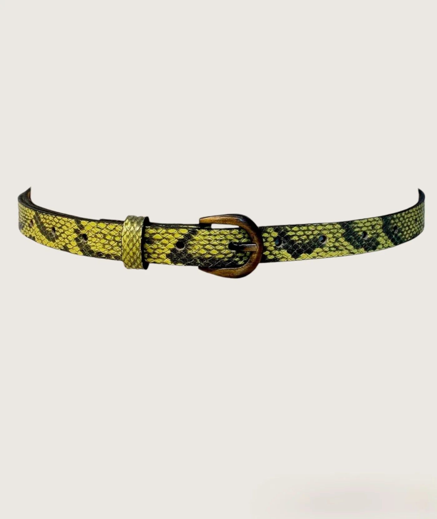 Cerini Skinny Belt - Lime Python Print Fashion Belt for Women | Stylish Waist Accessory for Jeans, Dresses & Office Wear