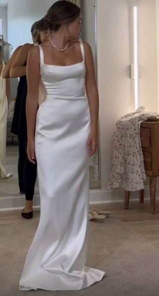 Elegant White Long Prom Dress for Women - Satin Formal Gown for Wedding, Birthday, Homecoming - J5258 | Perfect for Evening Parties, Dances, and Special Occasions
