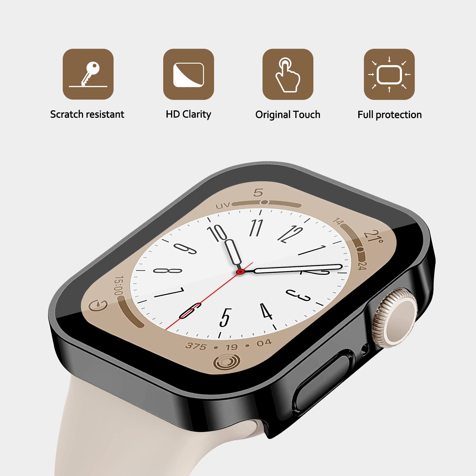 3 Pack Apple Watch Series 9/8/7 Screen Protector Case - Ultra Thin Anti-Scratch Bumper Cover with 9H Tempered Glass (45mm) - Transparent, Black & Silver | Perfect for Gym, Work & Outdoor Activities
