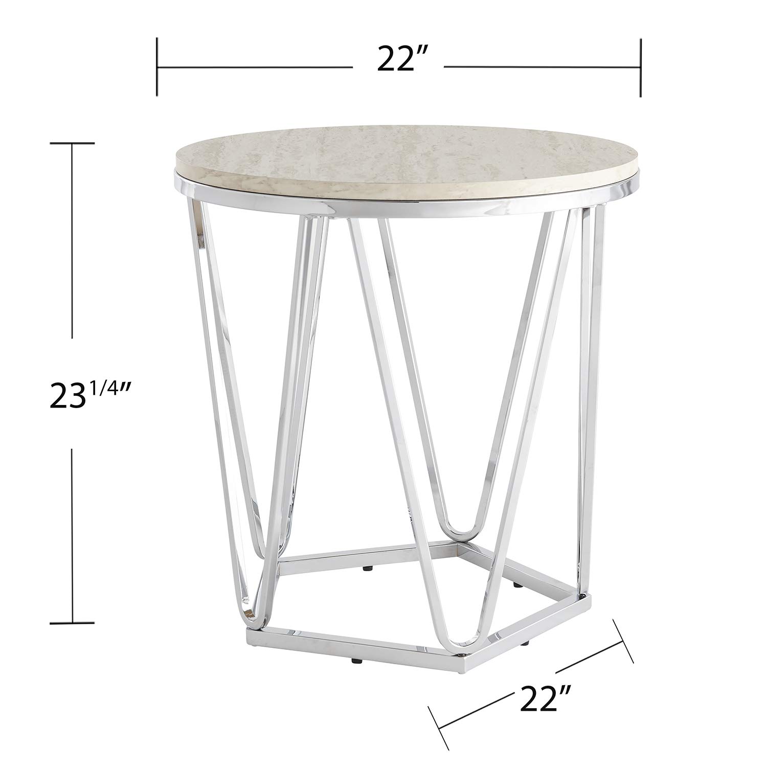SEI Furniture Luna Faux Stone Round Side Table - Silver Finish Modern Accent Table for Living Room, Bedroom, or Outdoor Patio Decor