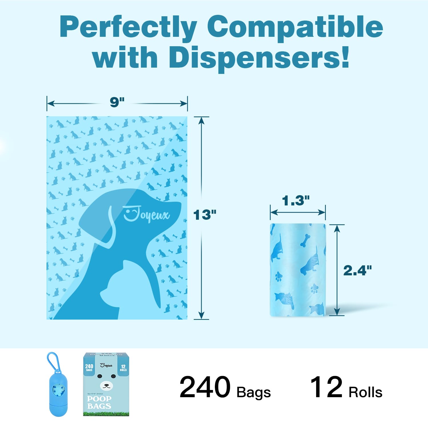 Joyeux 240 Count Ocean Scent Dog Poop Bags with Dispenser - Extra Thick, Leak-Proof Waste Bags for Dogs & Cats - Blue Pet Litter Bags for Outdoor Walks, Park Visits & Backyard Cleanup