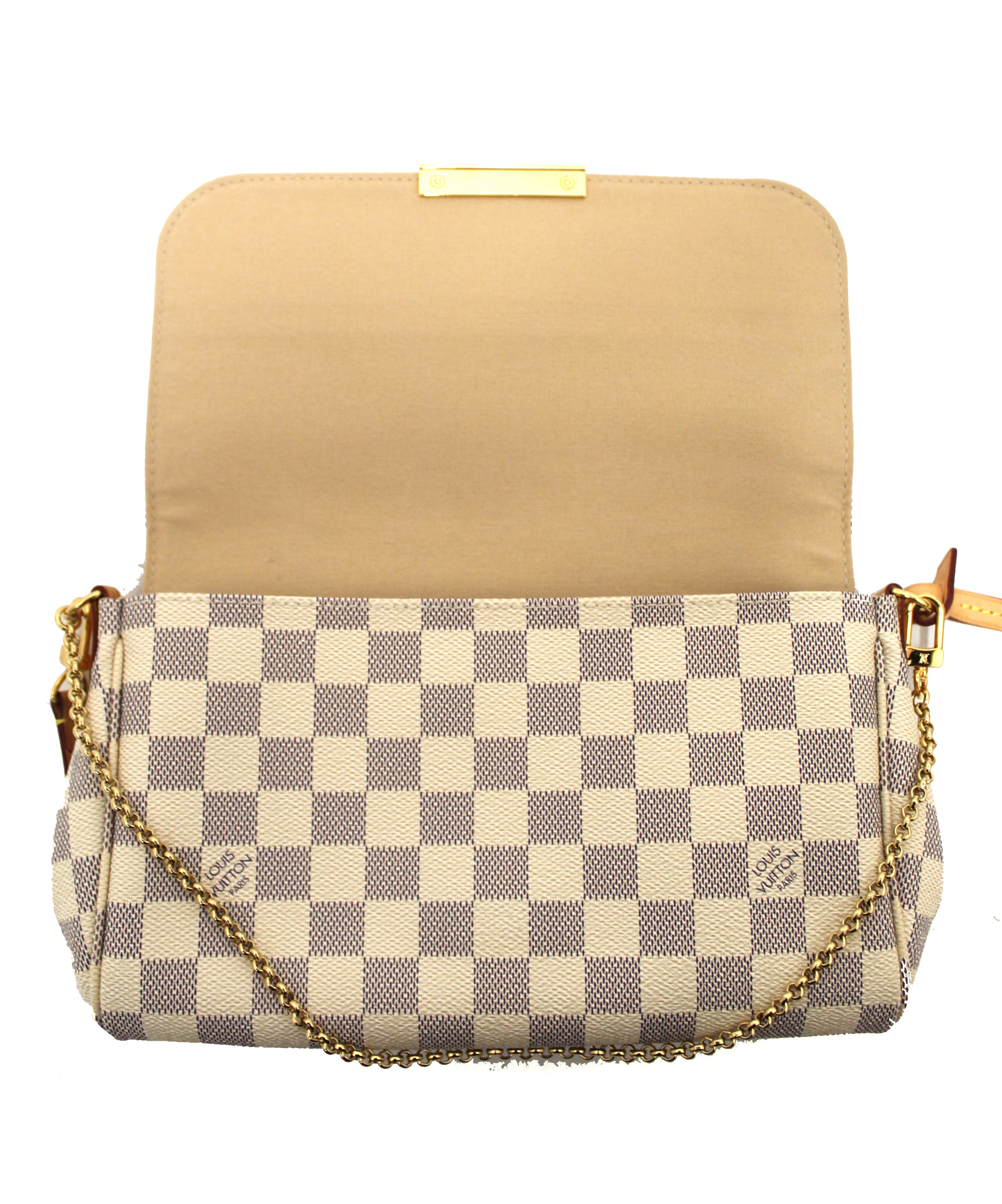 Authentic Louis Vuitton Damier Azur Canvas Favorite MM Crossbody Bag with Chain Strap - Perfect for Everyday Use, Work & Special Occasions