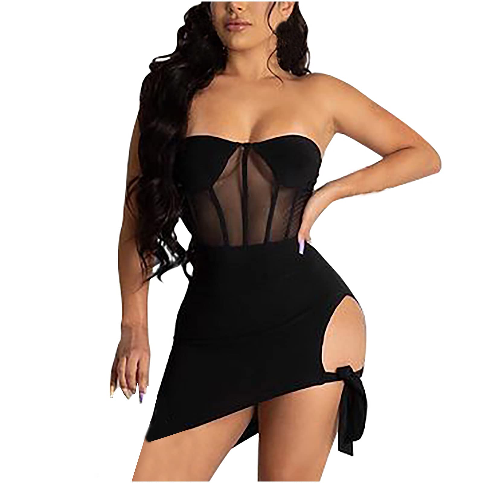Sexy Strapless Bodycon Mini Dress for Women - Solid Pinhole Club Party Dress | Perfect for Night Out, Clubbing, Date Night & Special Occasions