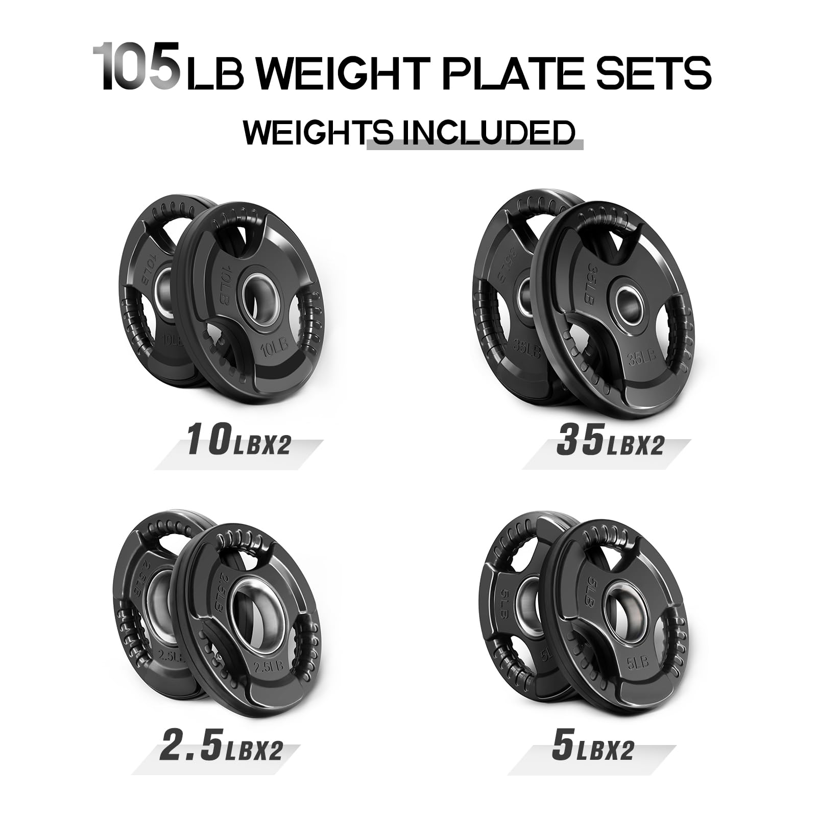 RitFit Olympic Rubber Grip Plates for Barbell - 2-Inch Weight Plates for Weightlifting & Strength Training - Home & Gym Use - Single, Pair & Sets (2.5/5/10/25/35/45 LB) - Perfect for CrossFit, Powerlifting & Home Workouts