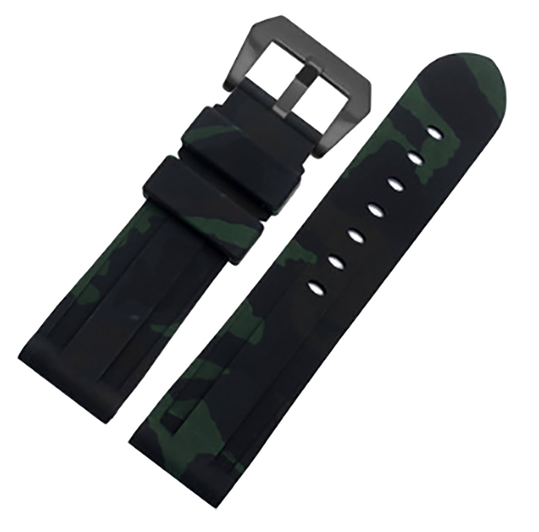 24mm Camouflage Diver Rubber Silicone Watch Band with PVD Tang Buckle - Compatible with Panerai Luminor Watches - Waterproof & Durable for Scuba Diving, Swimming & Outdoor Adventures