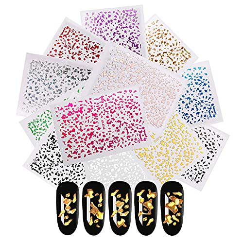 12 Sheets 3D Foil Nail Art Stickers - Self-Adhesive Manicure Decals for Gel & Acrylic Nails - Perfect for DIY Nail Designs, Parties & Special Occasions