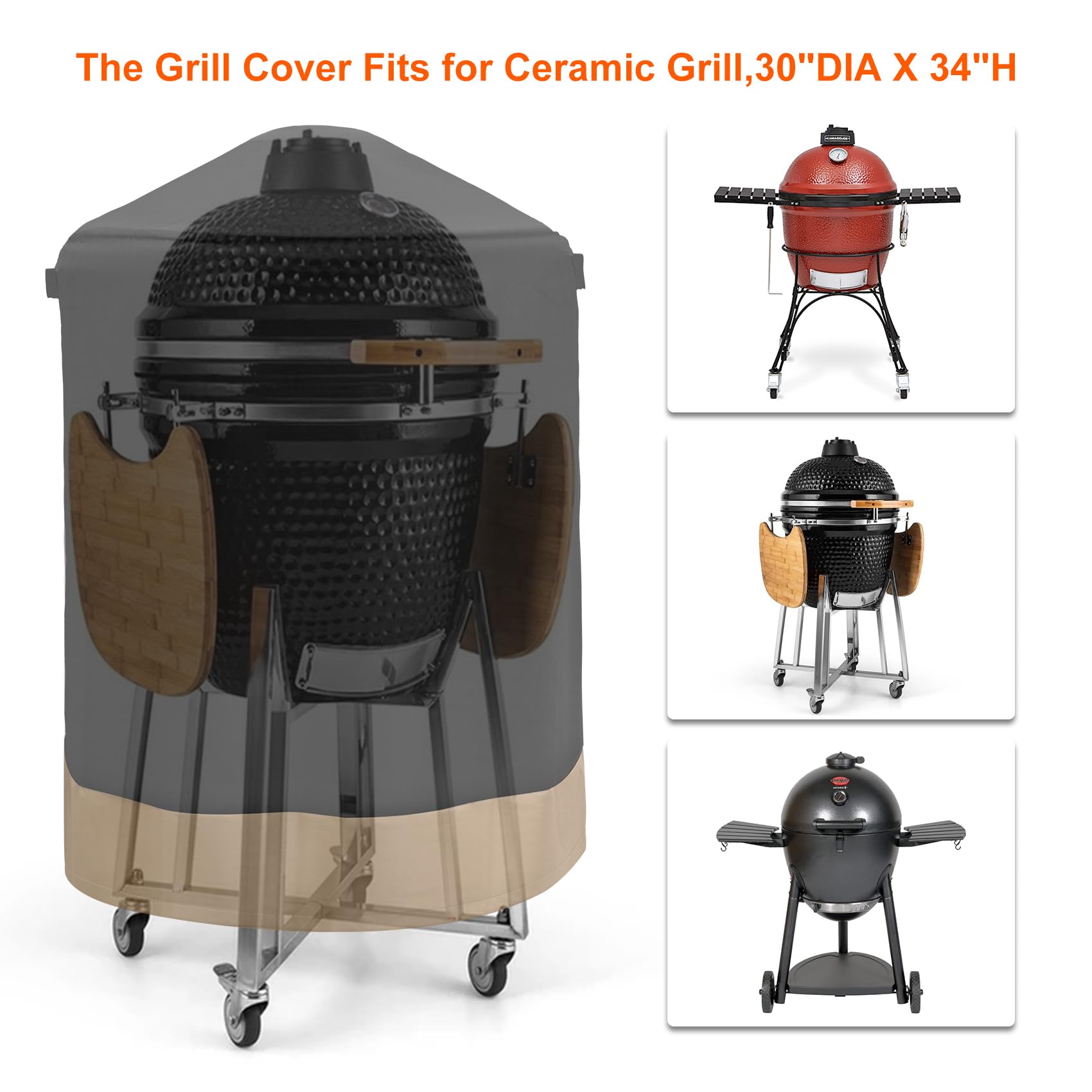 Premium Kamado Grill Cover - Universal Fit for Large Big Green Egg, Kamado Joe Classic, Louisiana K22, Coyote Asado Cooker & More (29.5
