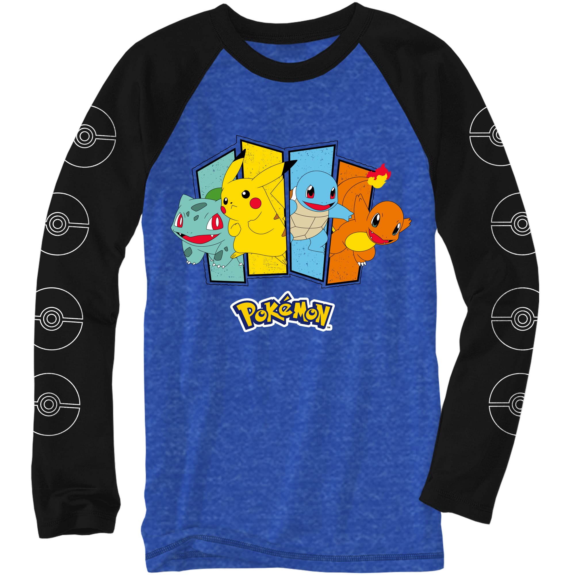 **Pokemon Boys' Classic Starter Group Long Sleeve Raglan T-Shirt - Cute Cartoon Character Tee for Kids - Perfect for School, Playdates & Birthday Gifts**