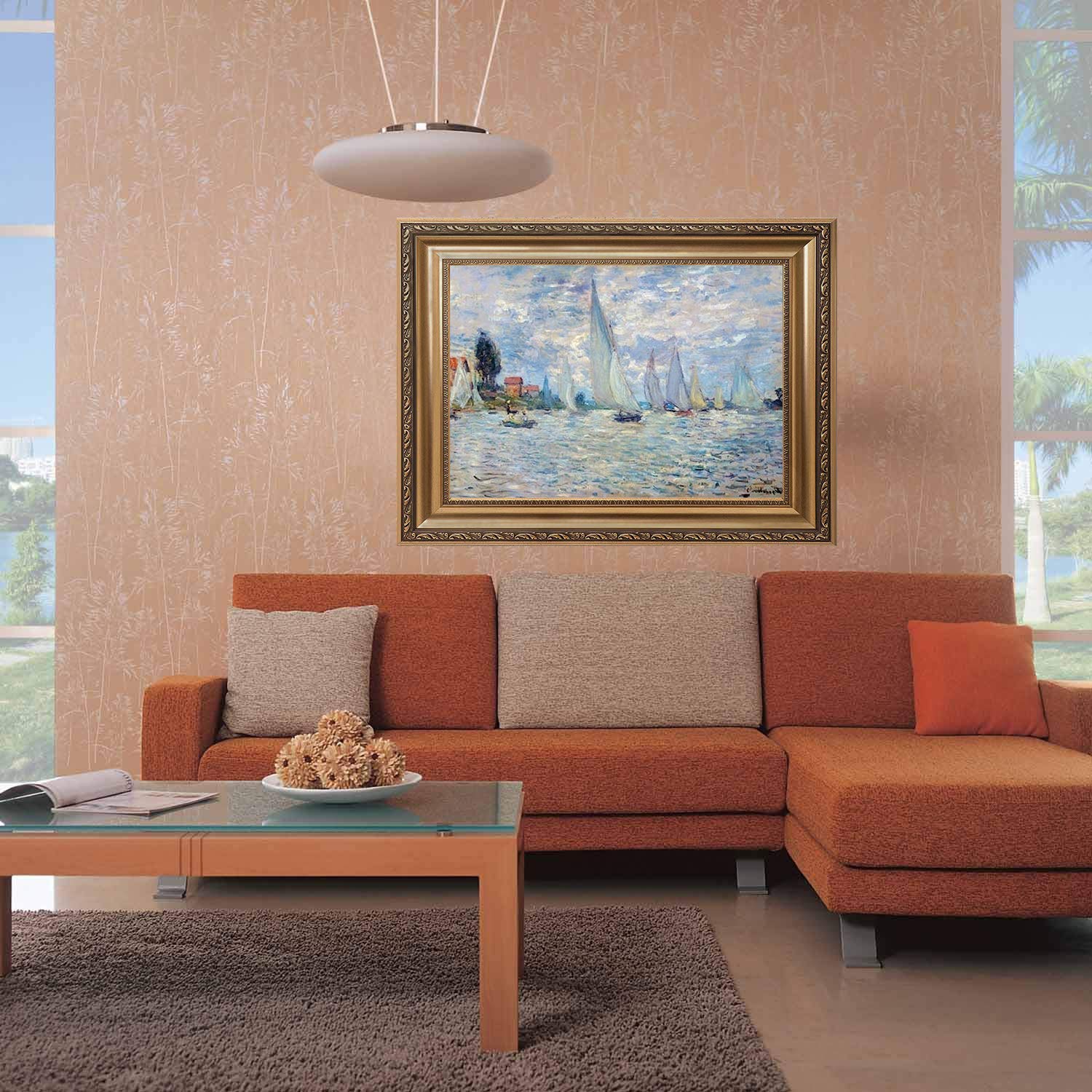 Claude Monet Wall Art Reproduction - Water Lily Pond & Japanese Bridge Canvas Painting - Framed Ready to Hang for Living Room, Bedroom & Office Decor