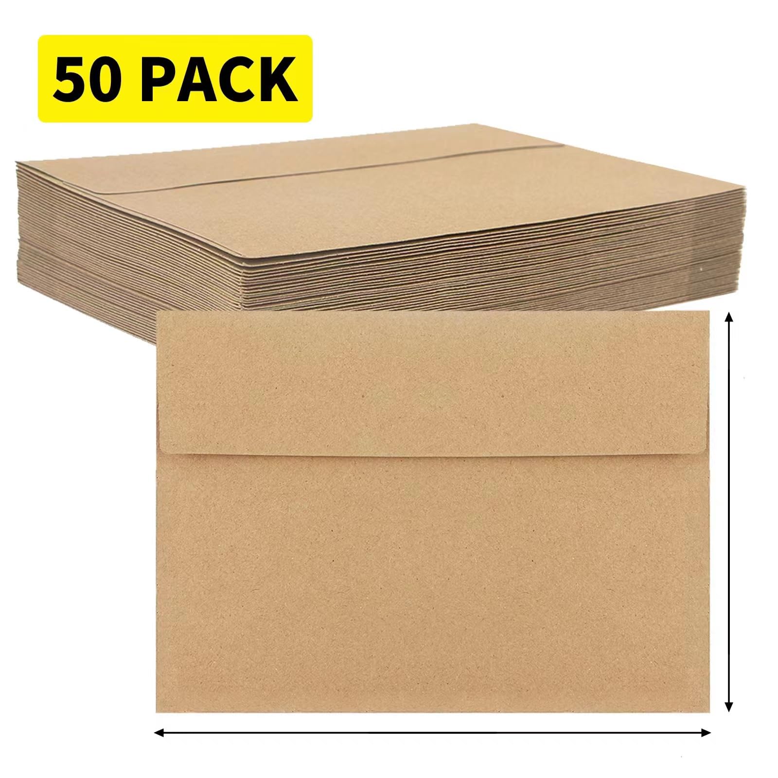 50-Pack Kraft Paper A4 Envelopes 4x6 - Printable Invitation Envelopes for Photos, Greeting Cards, Mail, Postcards & Wedding Self-Sealing - Eco-Friendly Mailing Solution for Home, Office & Events