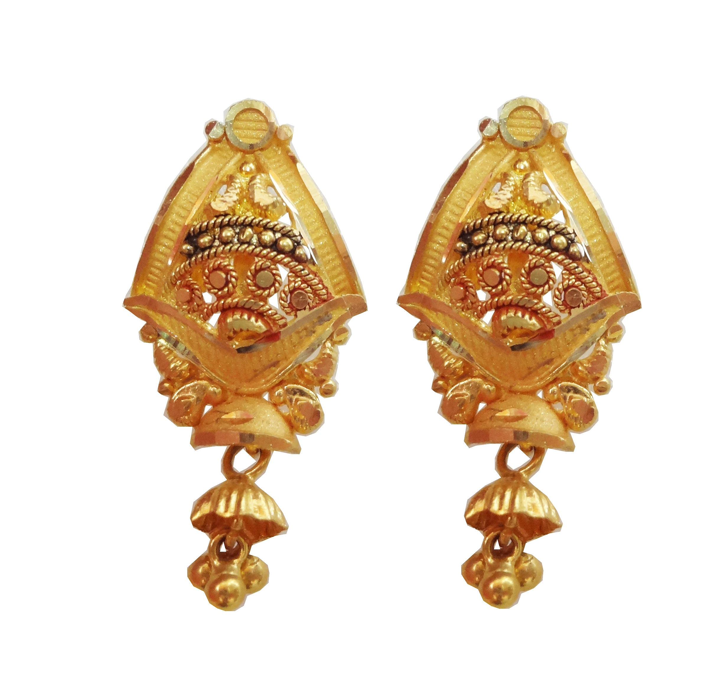 22K/18K Yellow Gold Meena Design Earrings for Women - Certified Solid Gold Jewelry (25mm x 12mm) - Perfect for Weddings, Bridal Gifts, and Special Occasions