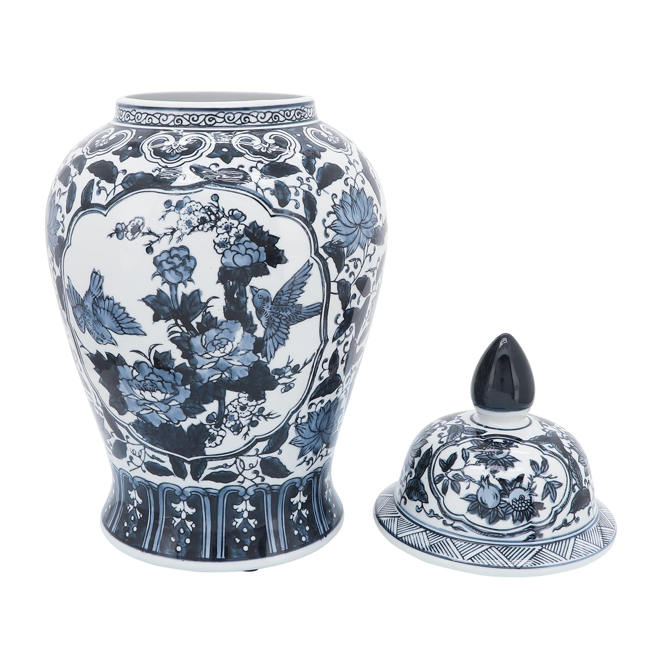 Sagebrook Home Ceramic Flower Temple Jars - Elegant Blue Vases & Storage Containers for Home Decor, Kitchen, Dining Room, Living Room | 18 Inch Height (16417) | Perfect for Floral Arrangements, Centerpieces & Interior Design