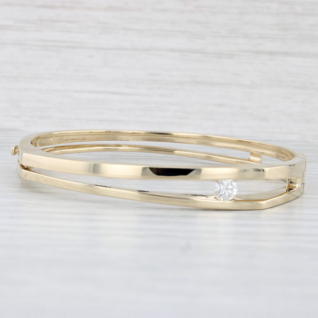 0.50ct Diamond Solitaire Bangle Bracelet - 14k Yellow Gold Oval Hinged Bracelet for Women - Perfect for Weddings, Anniversaries & Special Occasions