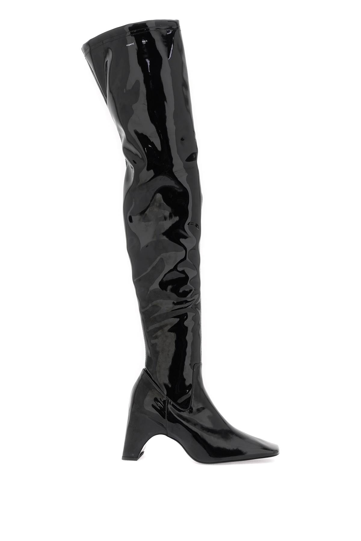 Coperni Stretch Patent Faux Leather Thigh High Boots - Stylish & Comfortable for Women, Perfect for Parties, Night Out & Fashion Events