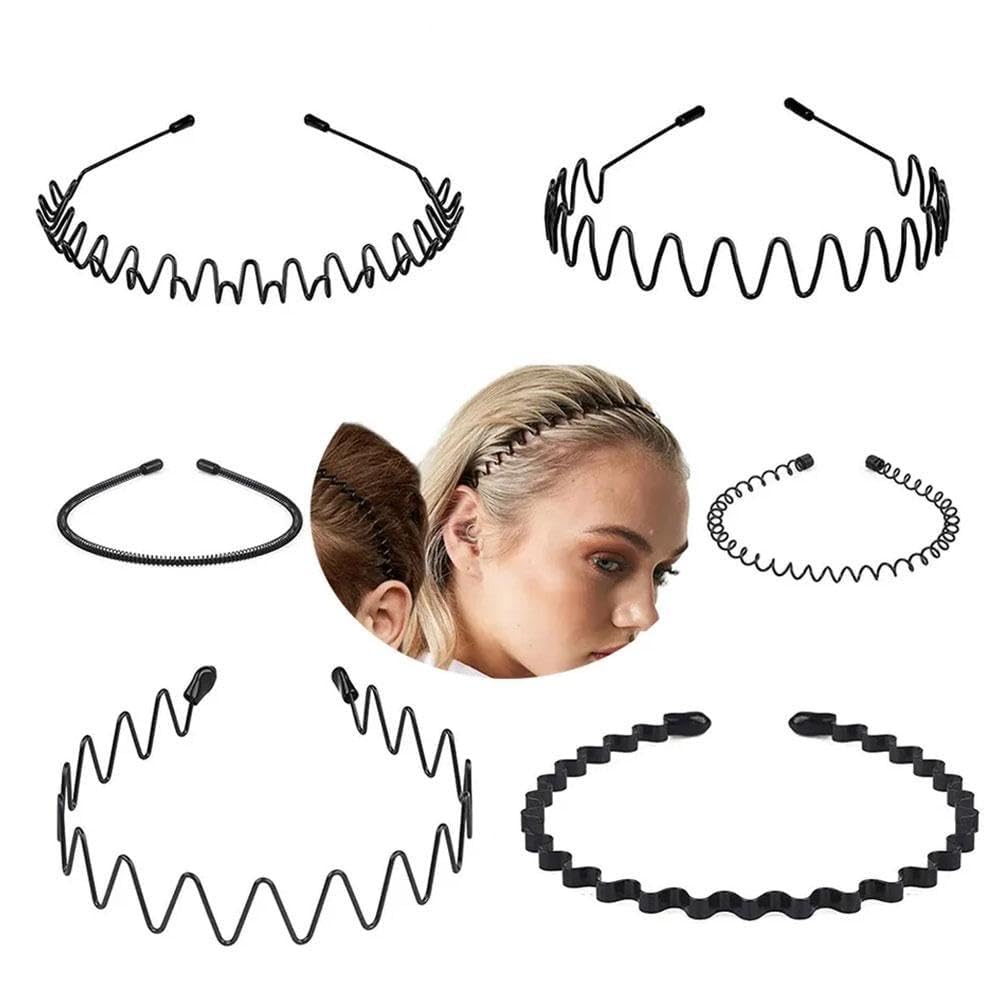 Black Metal Wavy Spring Hair Hoop - Non-Slip Sports Headband for Women & Men - Perfect for Running, Yoga, Gym & Outdoor Activities - Washable Hair Accessory