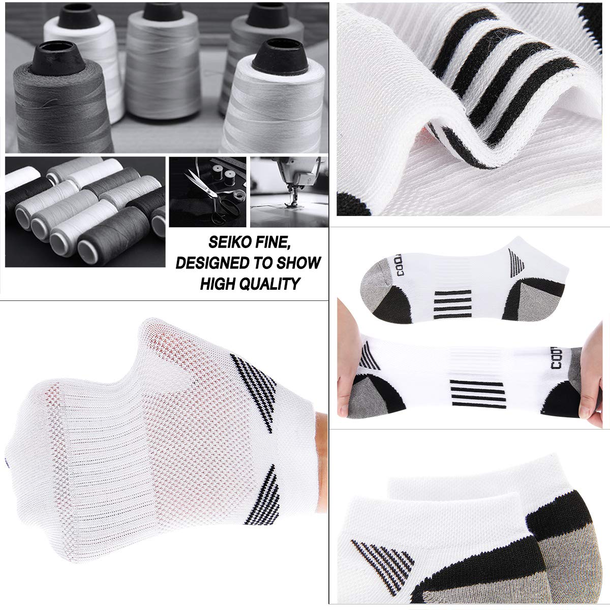 COOVAN Men's Ankle Athletic Socks - 6 Pack Low Cut Cushioned Breathable Running Sports Socks for Gym, Hiking & Daily Wear