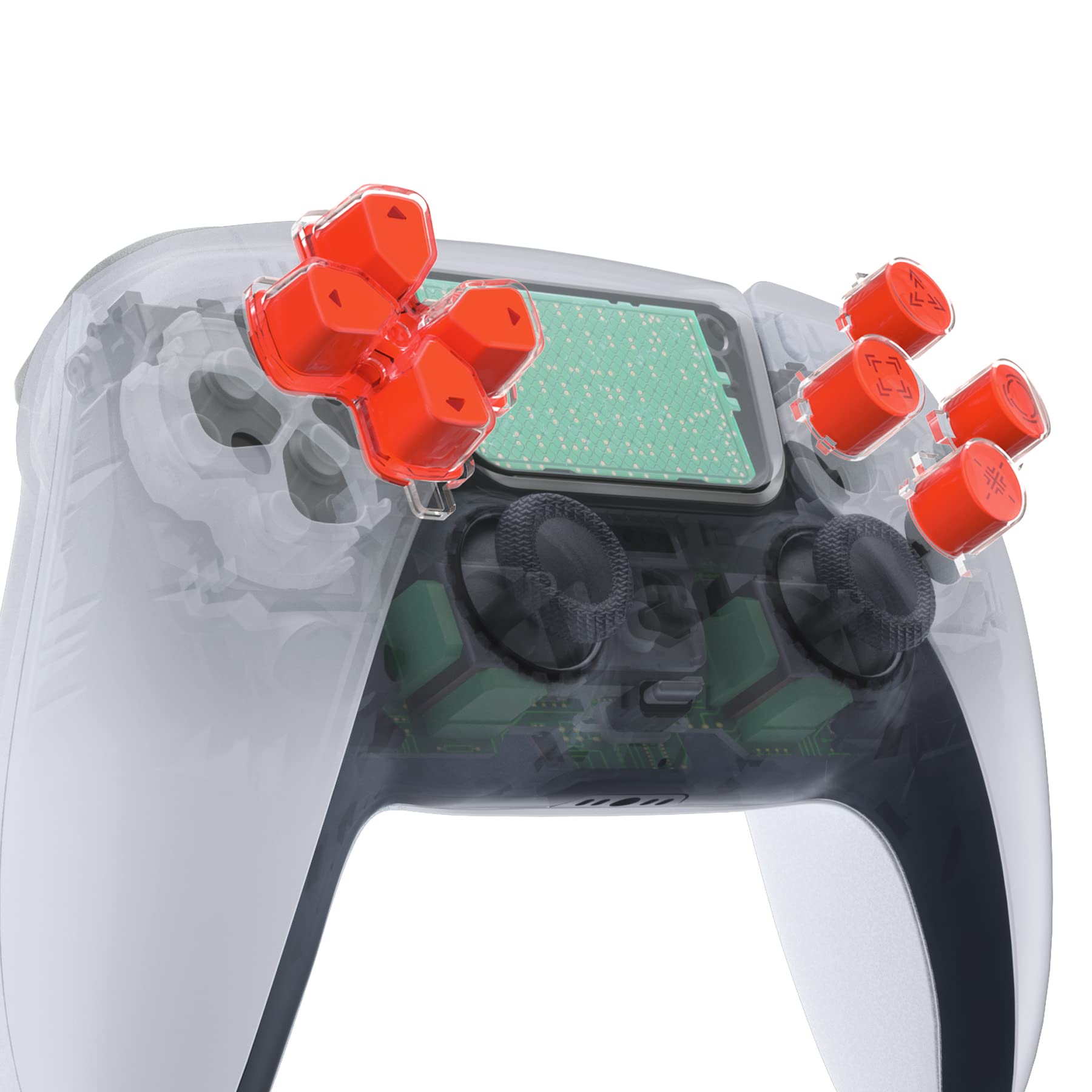 eXtremeRate Custom D-Pad & Action Buttons for PS5 Controller - Orange & Clear Three-Tone Design with Redesigned Symbols | Enhanced Gaming Performance for FPS, Fighting & Action Games