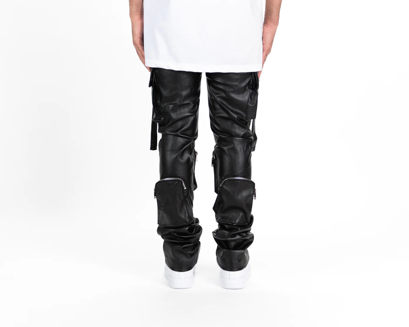 Pheelings NEVER LOOK BACK Women's Cargo Flare Stack Leather Pants - Stylish High-Waisted Vintage Jeans for Casual Outfits & Streetwear Fashion