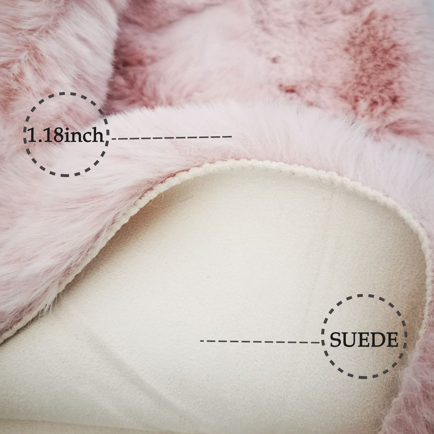 Ghouse Ultra Soft Faux Rabbit Fur Rug 5x8 Feet - Machine Washable Fluffy Area Rug for Bedroom & Living Room - Non-Shedding Pink Sheepskin Carpet - Perfect for Cozy Home Decor, Nursery & Pet-Friendly Spaces