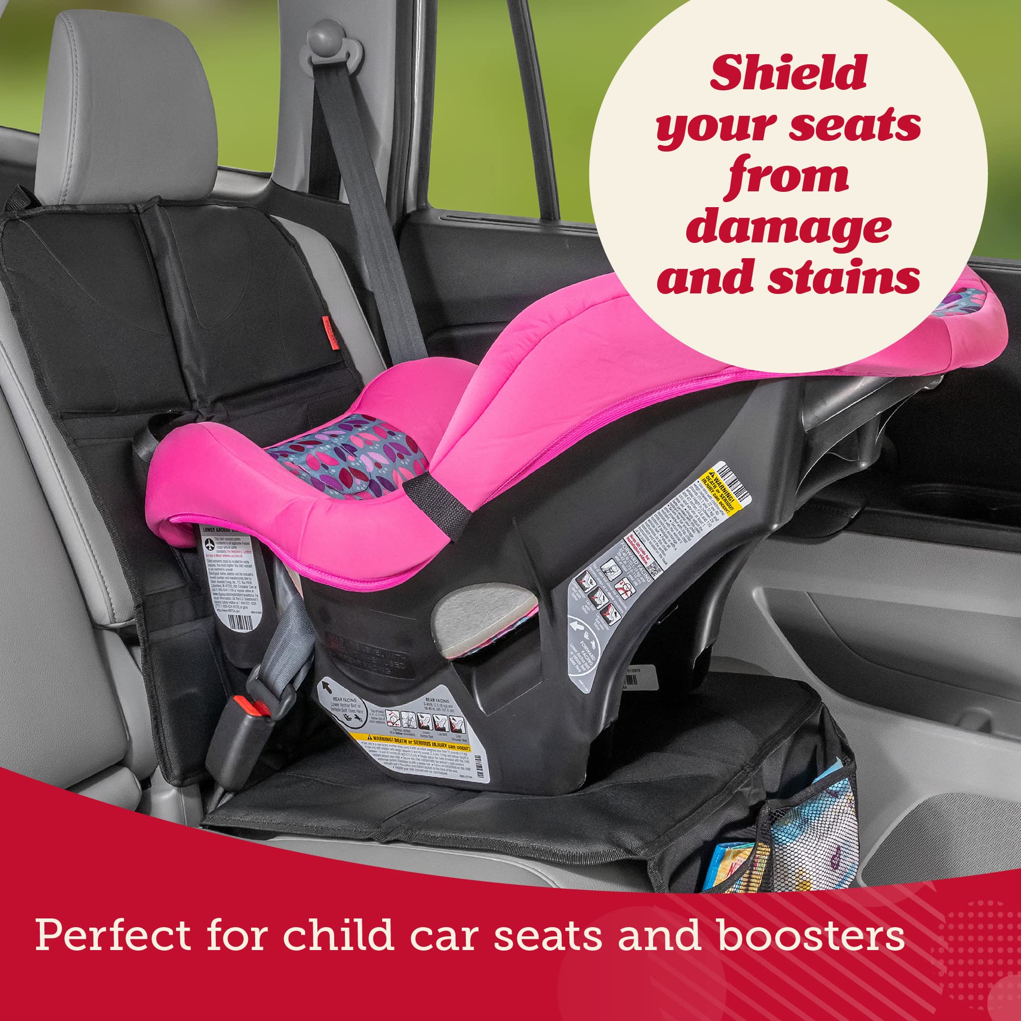 Lusso Gear Thick Padded Car Seat Protector for Baby - Waterproof Tan Seat Cover with 2 Mesh Storage Pockets & Non-Slip Backing - Universal Fit Car Accessories for SUVs, Sedans, Minivans - Perfect for Road Trips, Daily Commutes & Child Safety