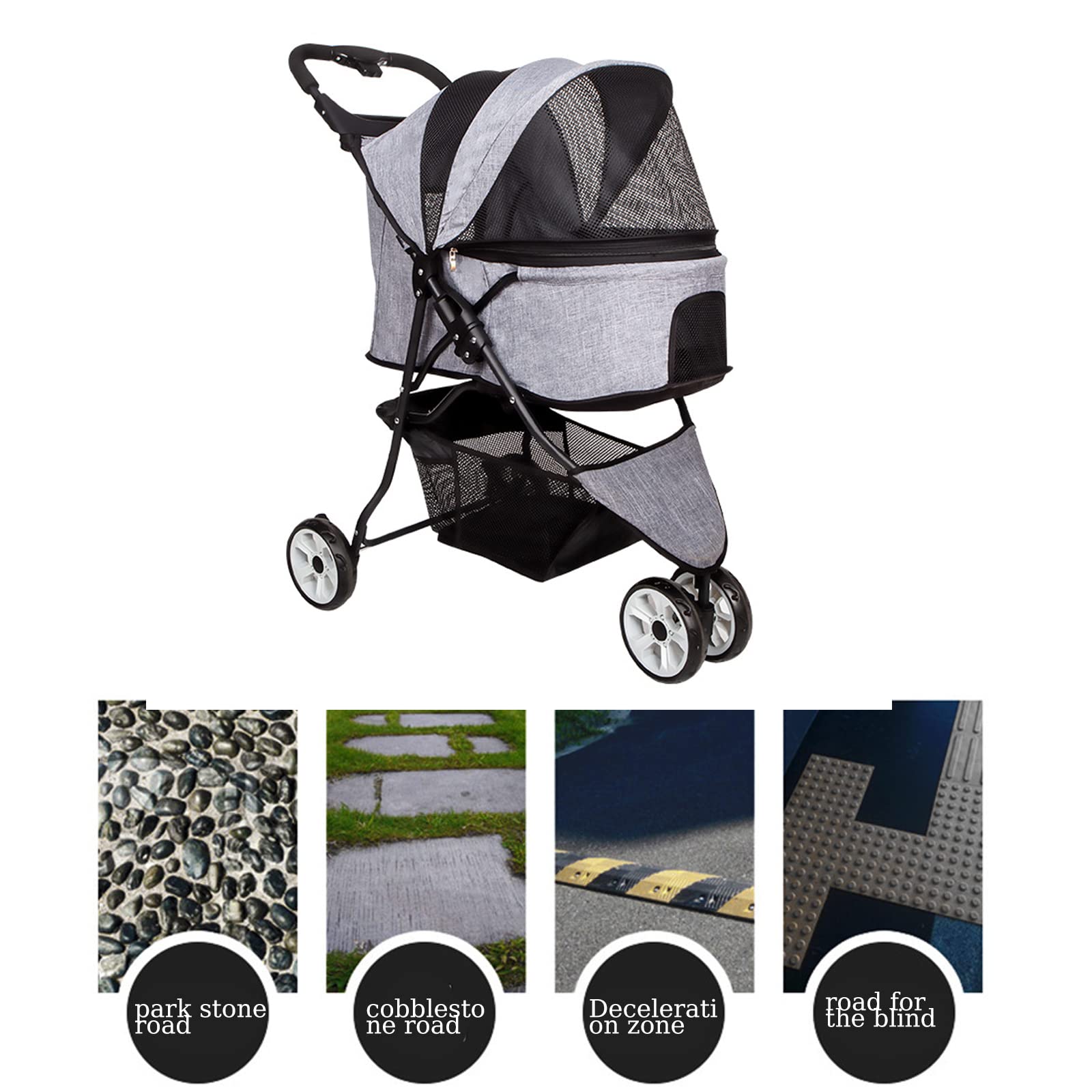3 Wheel Foldable Pet Stroller for Cats & Dogs - Large/Medium Size with Storage Basket & Cup Holder | Perfect for Outdoor Walks, Vet Visits & Shopping Trips