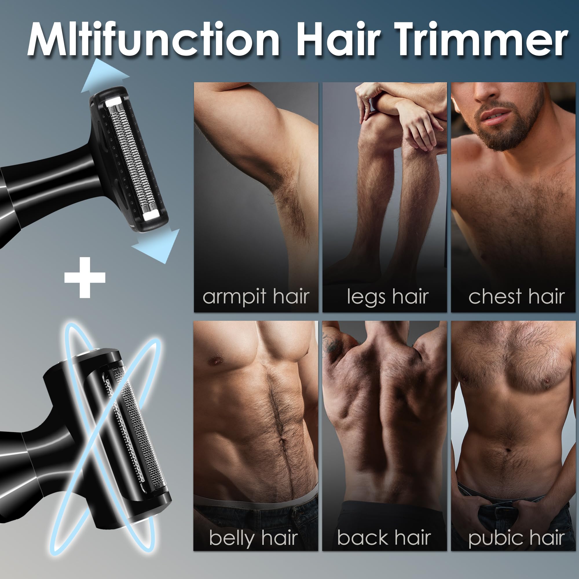 Men's Electric Body Hair Trimmer - Waterproof Wet/Dry Groin & Pubic Hair Groomer with Replacement Foil Heads for Full Body & Private Areas | Perfect for Travel, Gym & Home Grooming