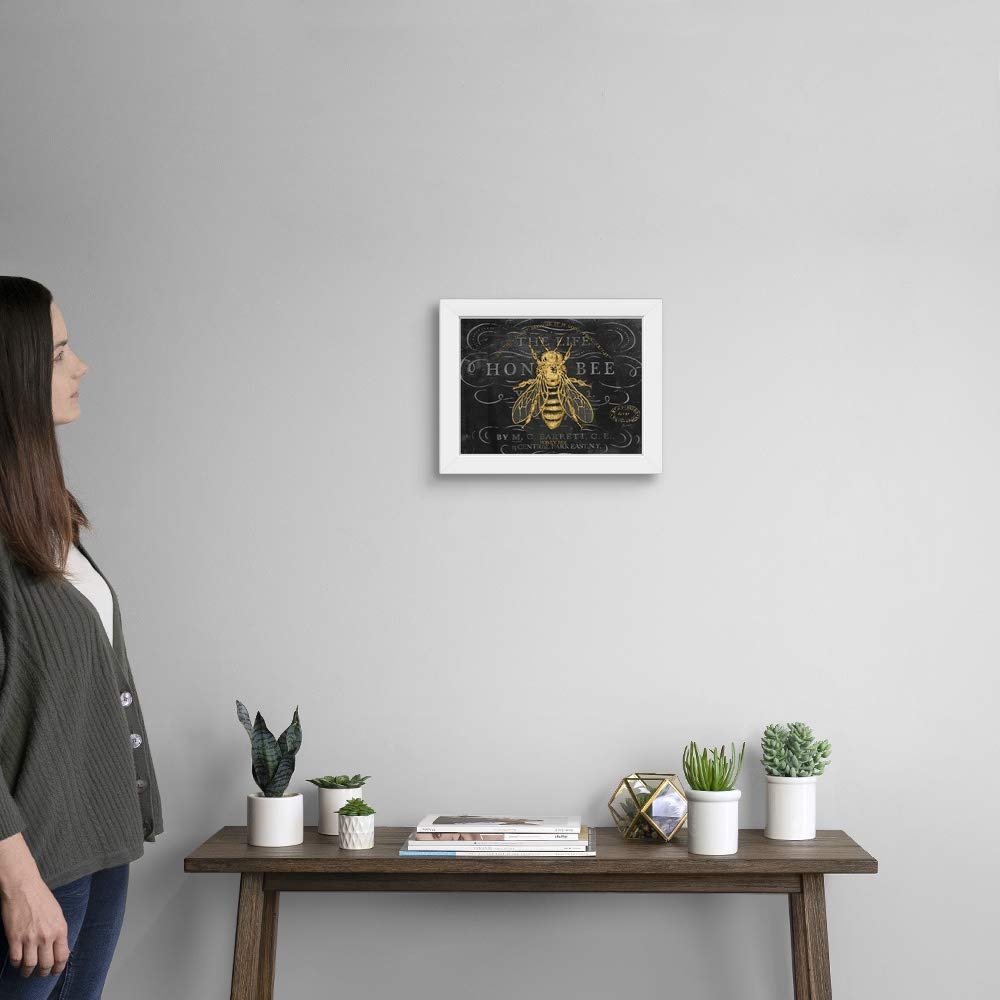 Honey Bee White Framed Art Print - Canvas on Demand Wall Decor, Nature Inspired Honey Artwork for Living Room, Bedroom & Office Decor