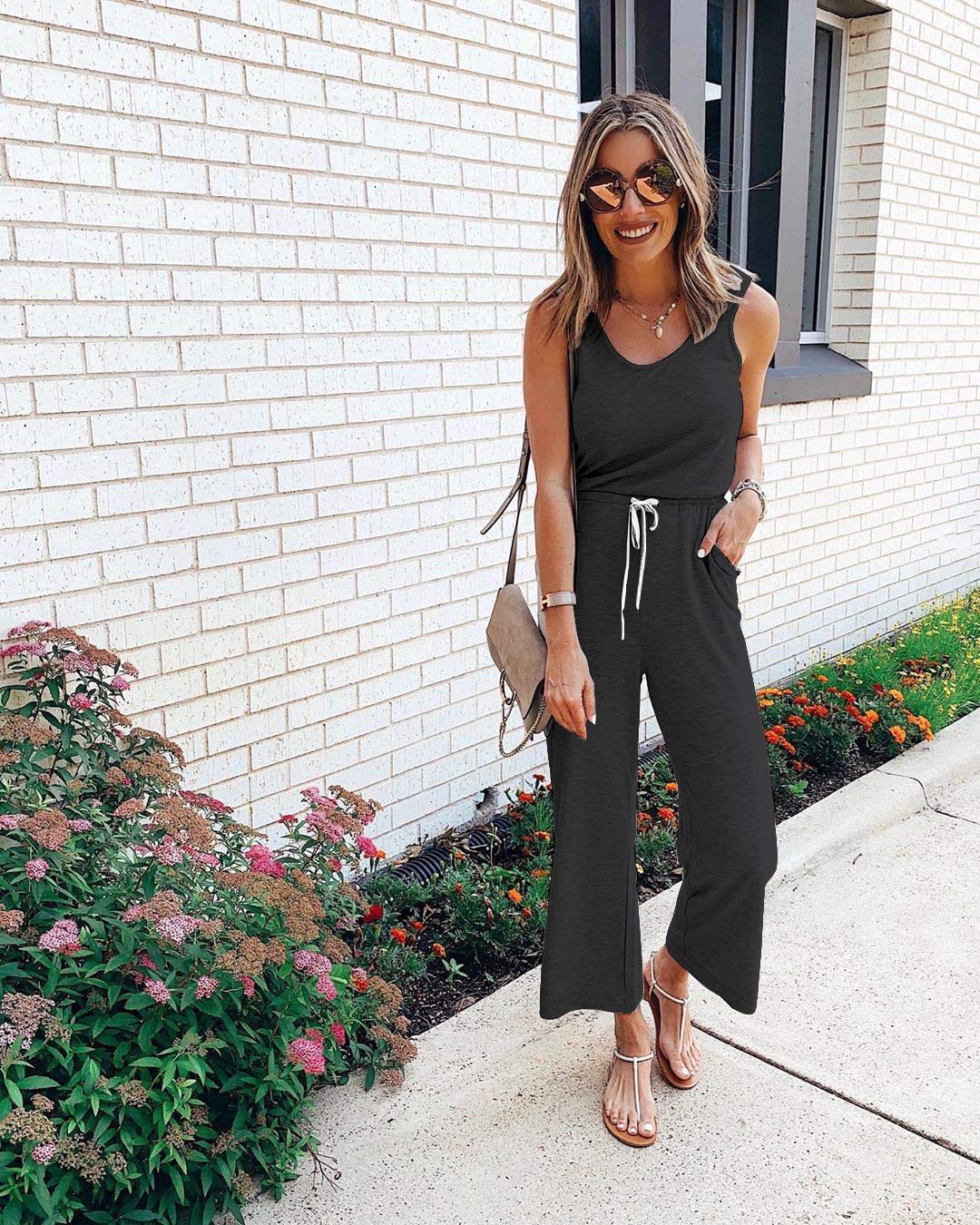 PRETTYGARDEN Women's Summer Sleeveless Drawstring Jumpsuit - Casual Tank Romper for Beach, Vacation & Outdoor Activities | 2025 Fashion Trendy One-Piece Outfit