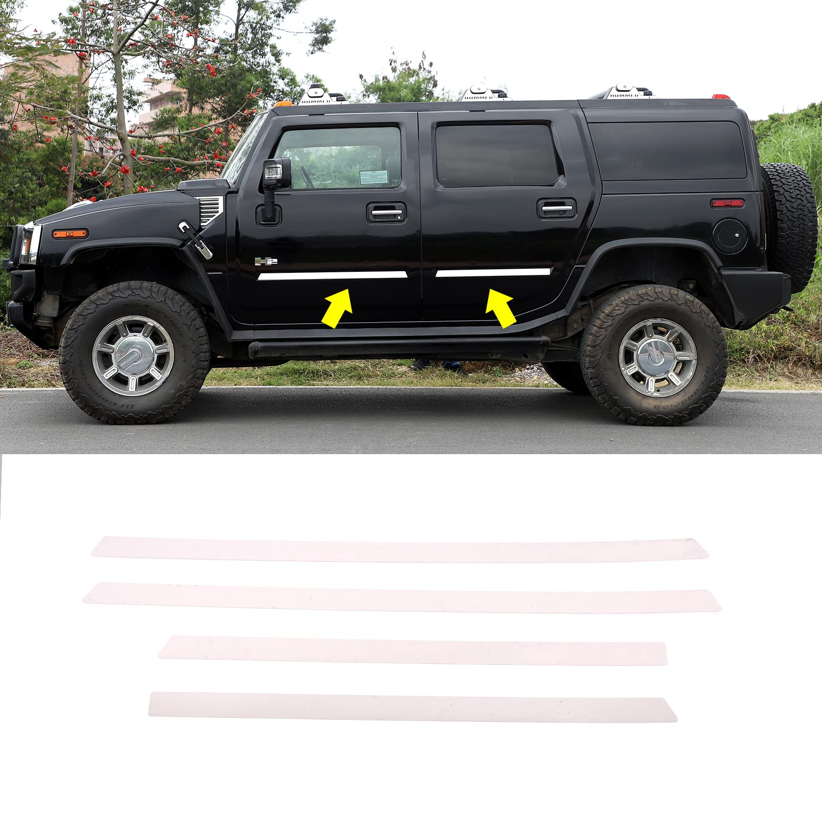Hummer H2 2003-2009 Stainless Steel Body Side Molding Trim Kit - Door Protector & Scratch Guard for Off-Road Protection & Enhanced Style