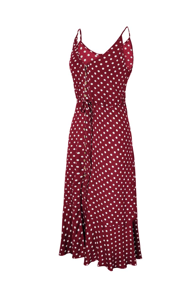 BROVAVE Women's 2025 Summer Casual Boho Sundress - Polka Dot Spaghetti Strap V-Neck Flowy Midi Dress for Beach, Vacation & Outdoor Parties | Lightweight & Comfortable