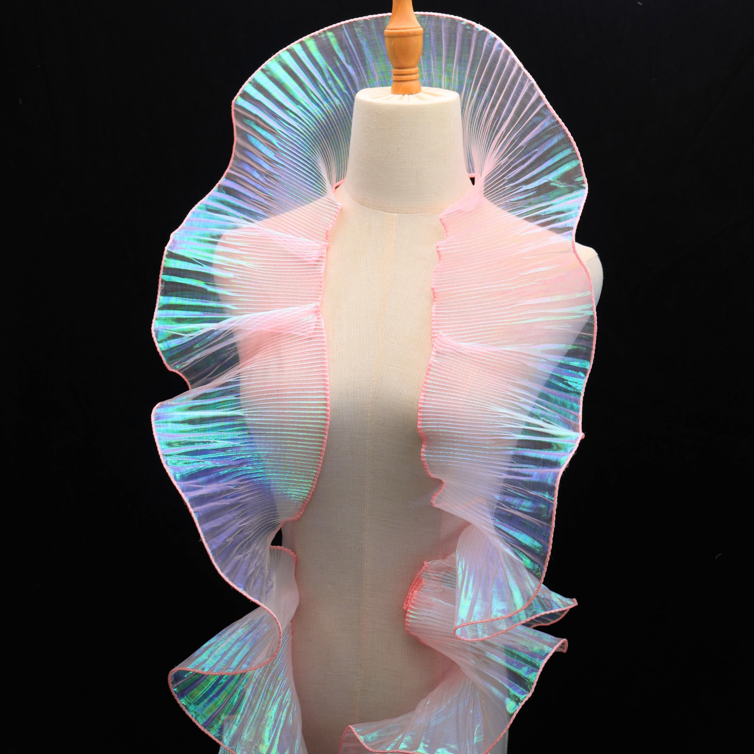 Iridescent Pink Ruffle Pleated Chiffon Trim - Sheer Organza Ribbon with Ruffled Lace for Dressmaking, DIY Crafts & Sewing Projects - Perfect for Wedding Dresses, Costumes & Home Decor