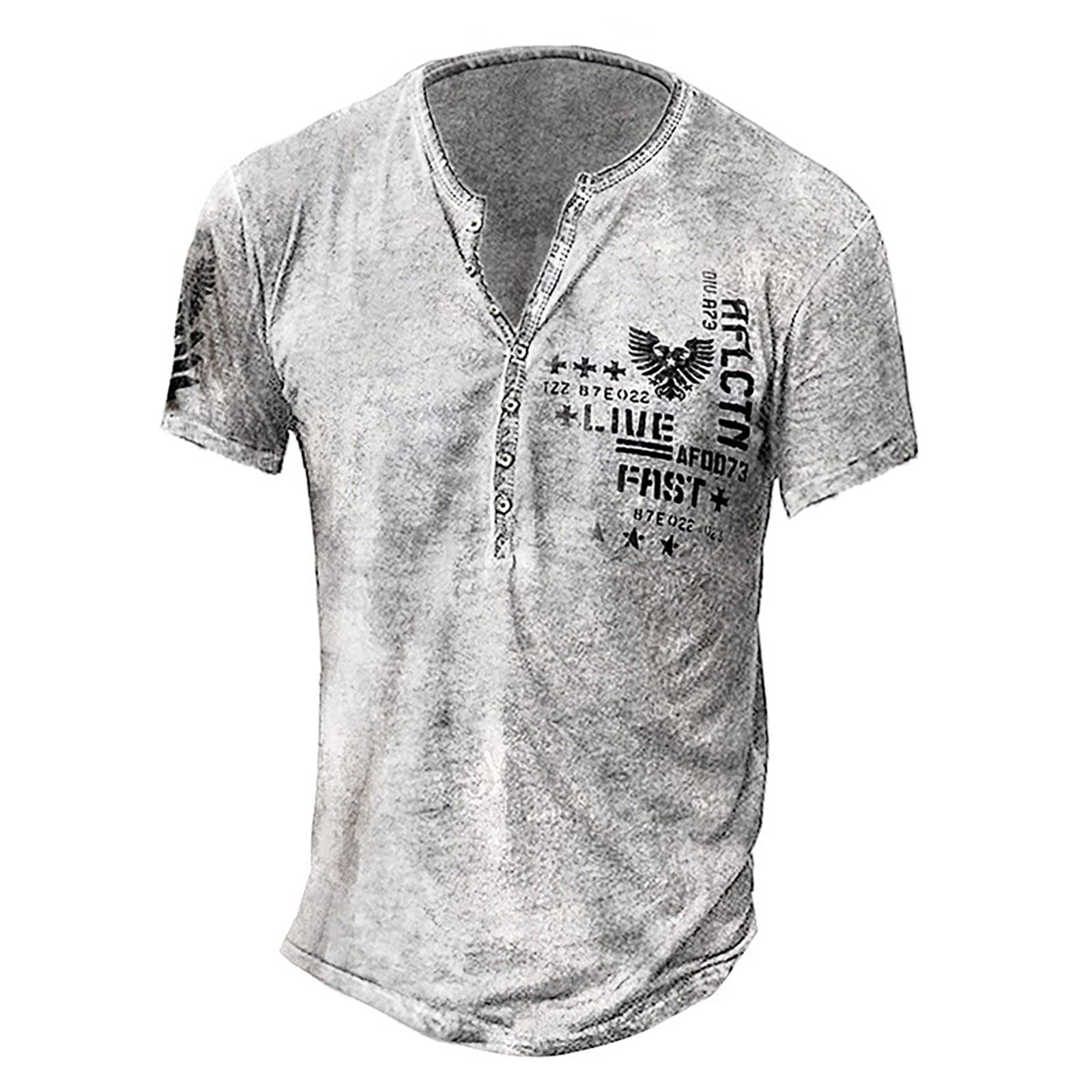 Men's Short Sleeve Henley Shirts - Casual Graphic Acid Washed T-Shirts | Lightweight Streetwear & Workout Tee for Gym, Running & Everyday Wear
