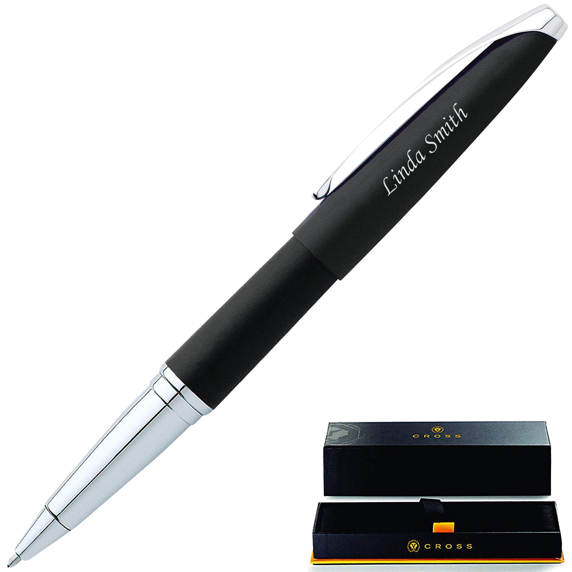 Personalized Cross ATX Pure Chrome Rollerball Pen with Custom Engraving - Basalt Black | Premium Gift for Graduation, Anniversary & Corporate Events | Dayspring Pens