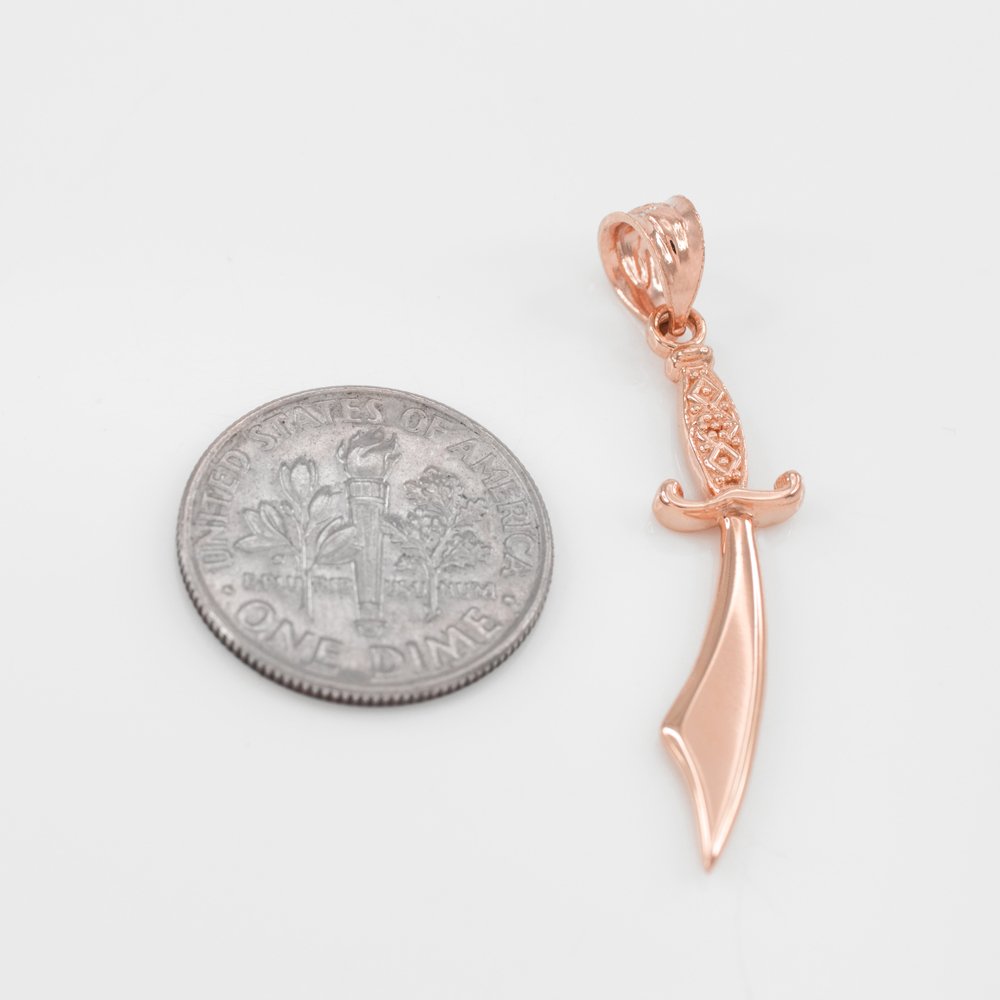 10k Rose Gold Scimitar Islamic Sword Pendant Necklace - Elegant Muslim Jewelry for Men & Women - Perfect for Eid, Weddings & Special Occasions