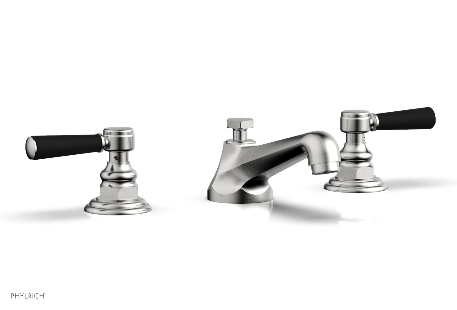 HEX TRADITIONAL Widespread Bathroom Faucet with Satin Black Lever Handles - Model 500 02 | Perfect for Modern Vanities and Powder Rooms