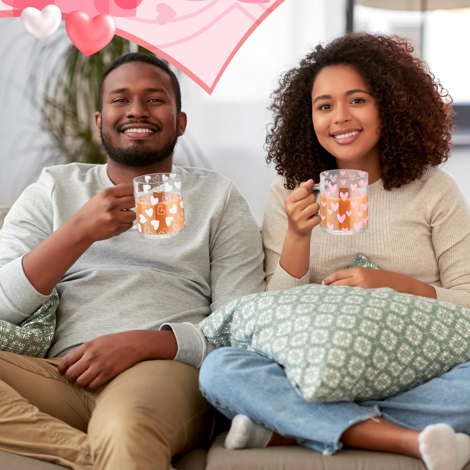 Tioncy 4-Piece Valentine's Day Coffee Mugs Set - 12 oz Heart-Shaped Glass Cups with Handle, Romantic Love Heart Coffee Mugs for Couples, Perfect Sweet Valentine's Gifts for Her/Him, Ideal for Valentine's Day Parties, Anniversaries & Romantic Breakfast in Bed