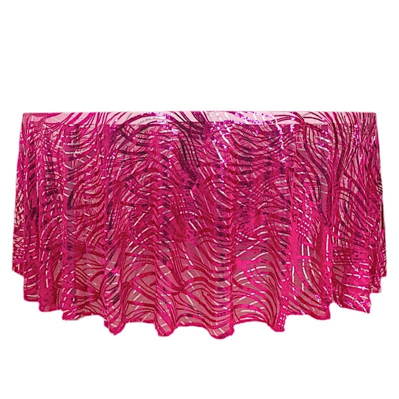 120 Mesh Round Tablecloth with Wavy Embroidered Sequins - Elegant Party Decor for Weddings, Banquets & Special Events