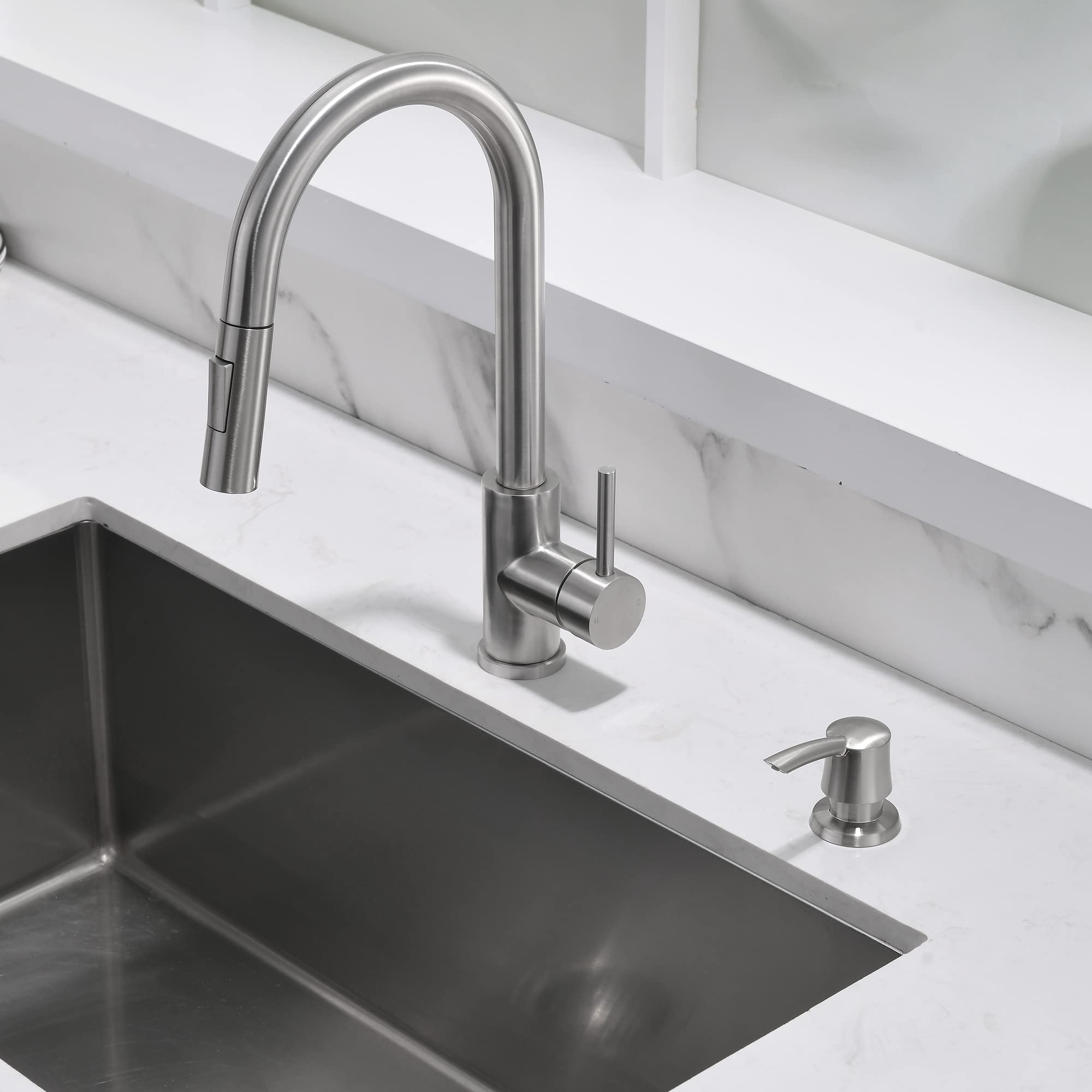 Under Sink Soap Dispenser for Kitchen Sink - 40 Inch Extension Tube Kit, Built-in Dish Sink Soap Dispenser with No More Refills - Brushed Nickel Finish | Perfect for Home Kitchen, RV, and Outdoor Use - YardMonet
