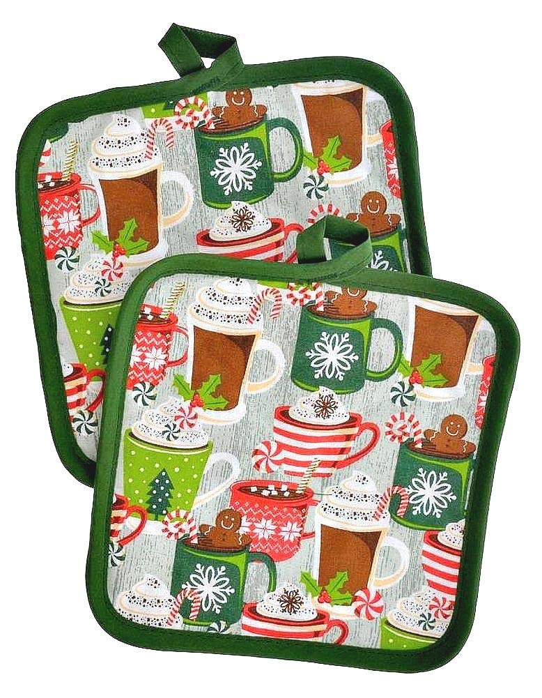 5-Piece Christmas Kitchen Linen Set with Holiday Mugs - Festive Dish Towels & Oven Mitts for Holiday Baking & Decorating