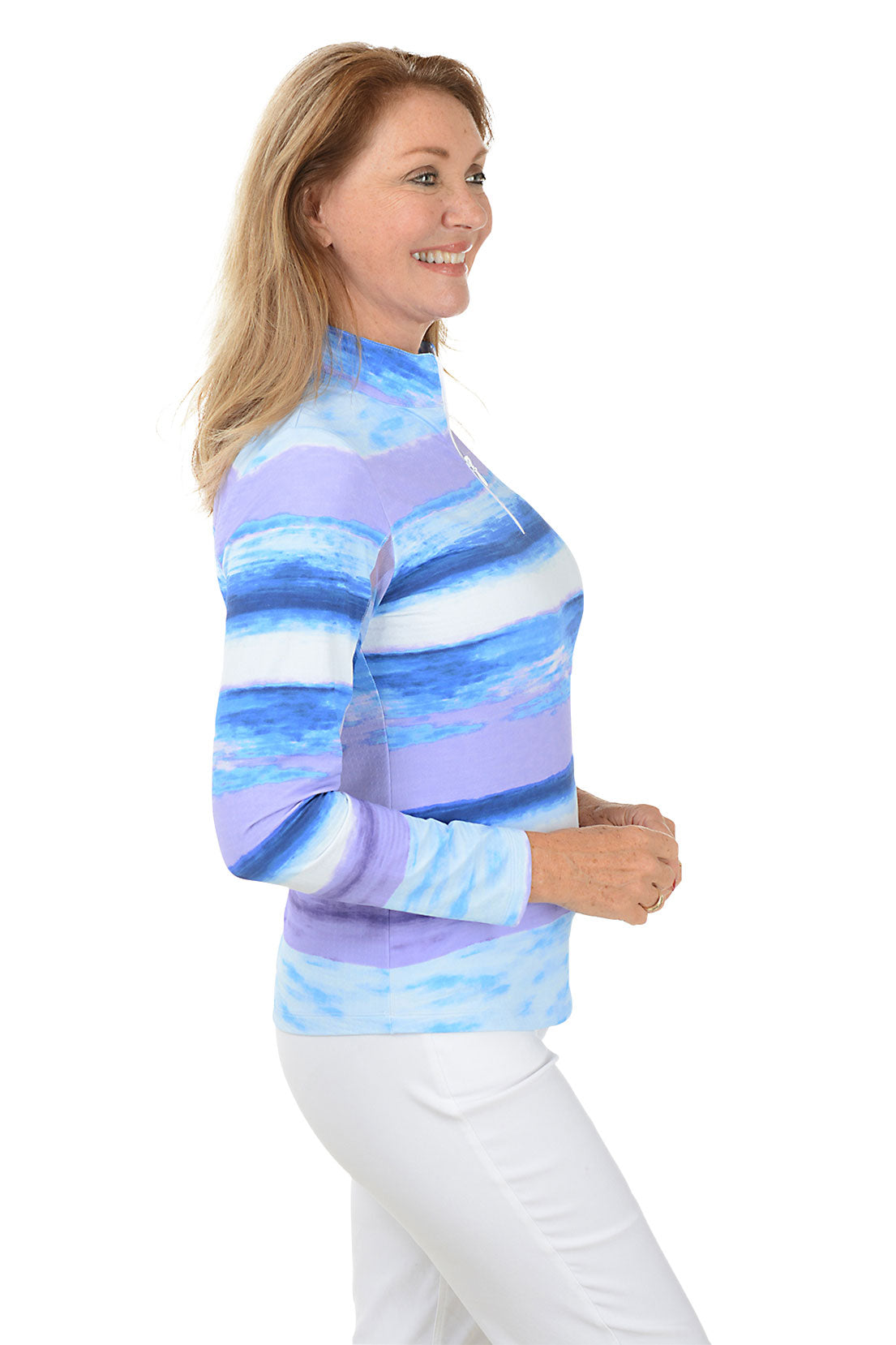 Periwinkle Amy UPF50+ Sun Protection Shirt for Women - Lightweight Watercolor Print Long Sleeve UV Shirt for Beach, Hiking & Outdoor Activities