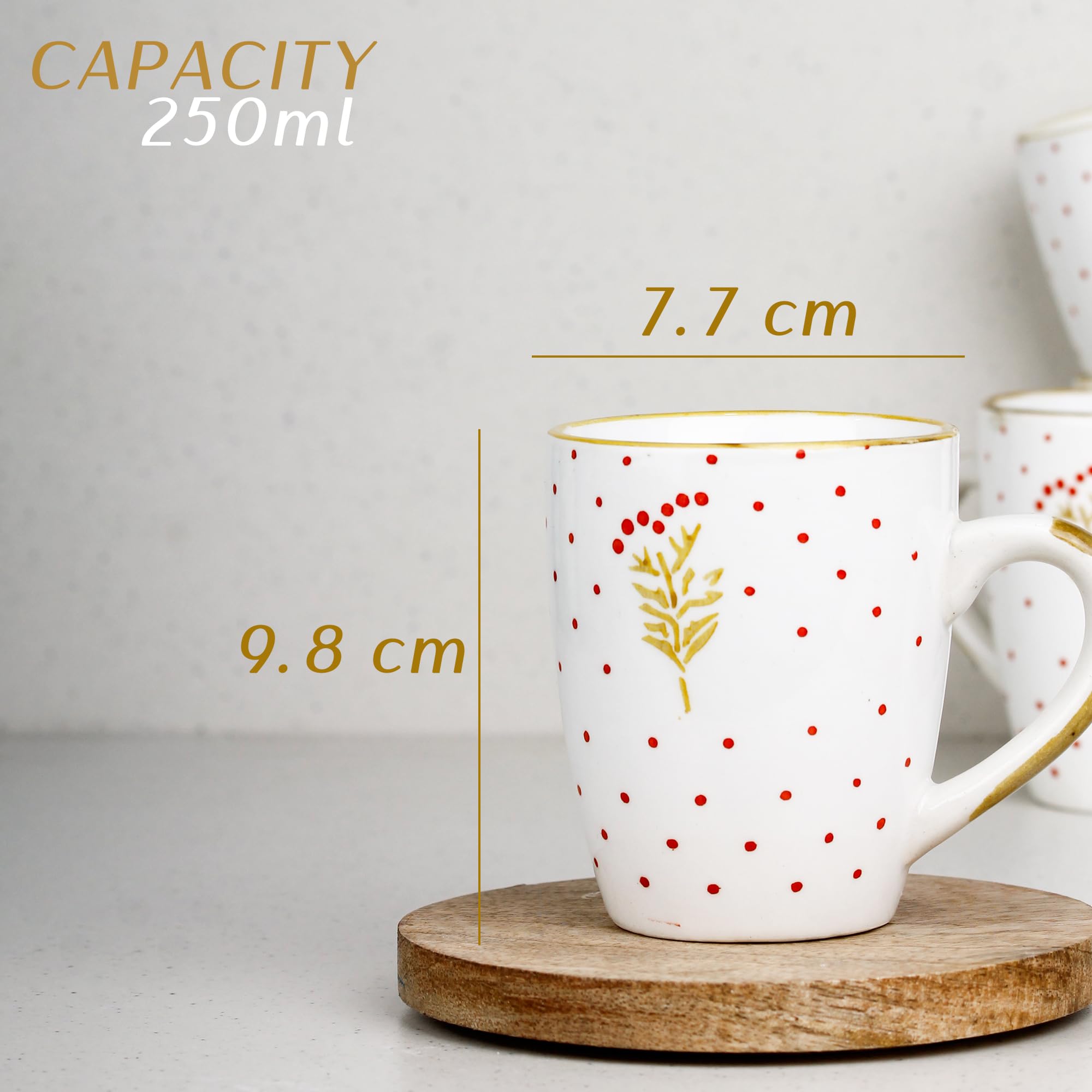 The Earth Store Red Polka Dot Ceramic Coffee Mug - 250ML (8.5oz) Tea & Milk Cup | Dishwasher & Microwave Safe | Perfect for Home, Office & Gifts | Elegant Breakfast, Afternoon Tea & Coffee Drinking Companion