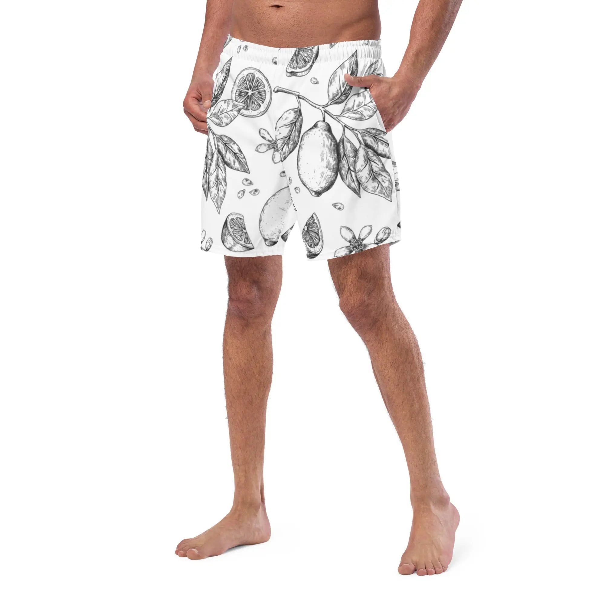 Men's Quick-Dry Swim Trunks with Lemon Print - Comfortable Beach Shorts for Swimming, Surfing & Summer Vacation