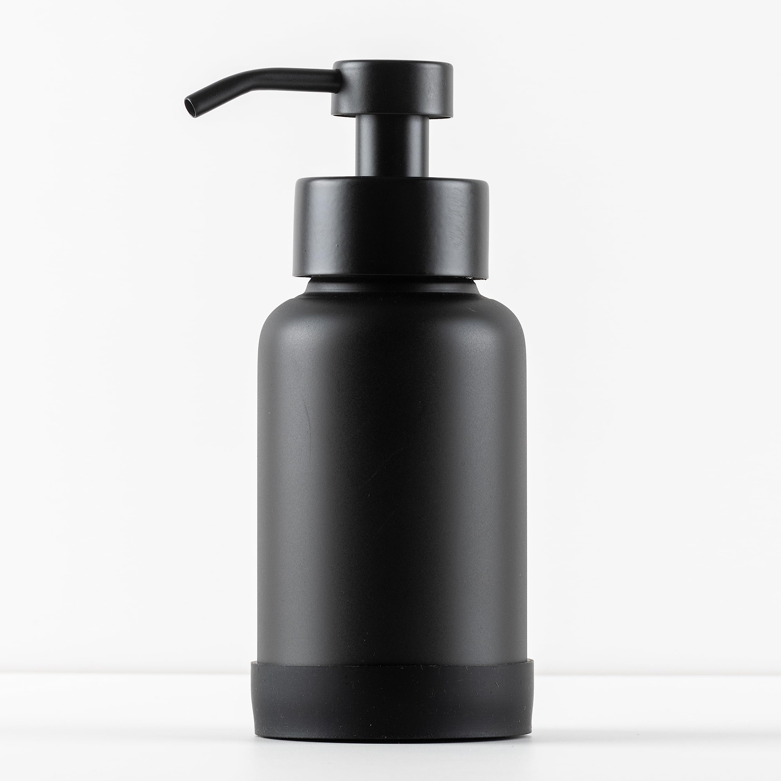 Premium Black Glass Foaming Hand Soap Dispenser - 11oz Matte Finish with Bonus Labels & Silicone Coaster - Elegant Bathroom & Kitchen Soap Pump for Home, Office, and Guest Washrooms