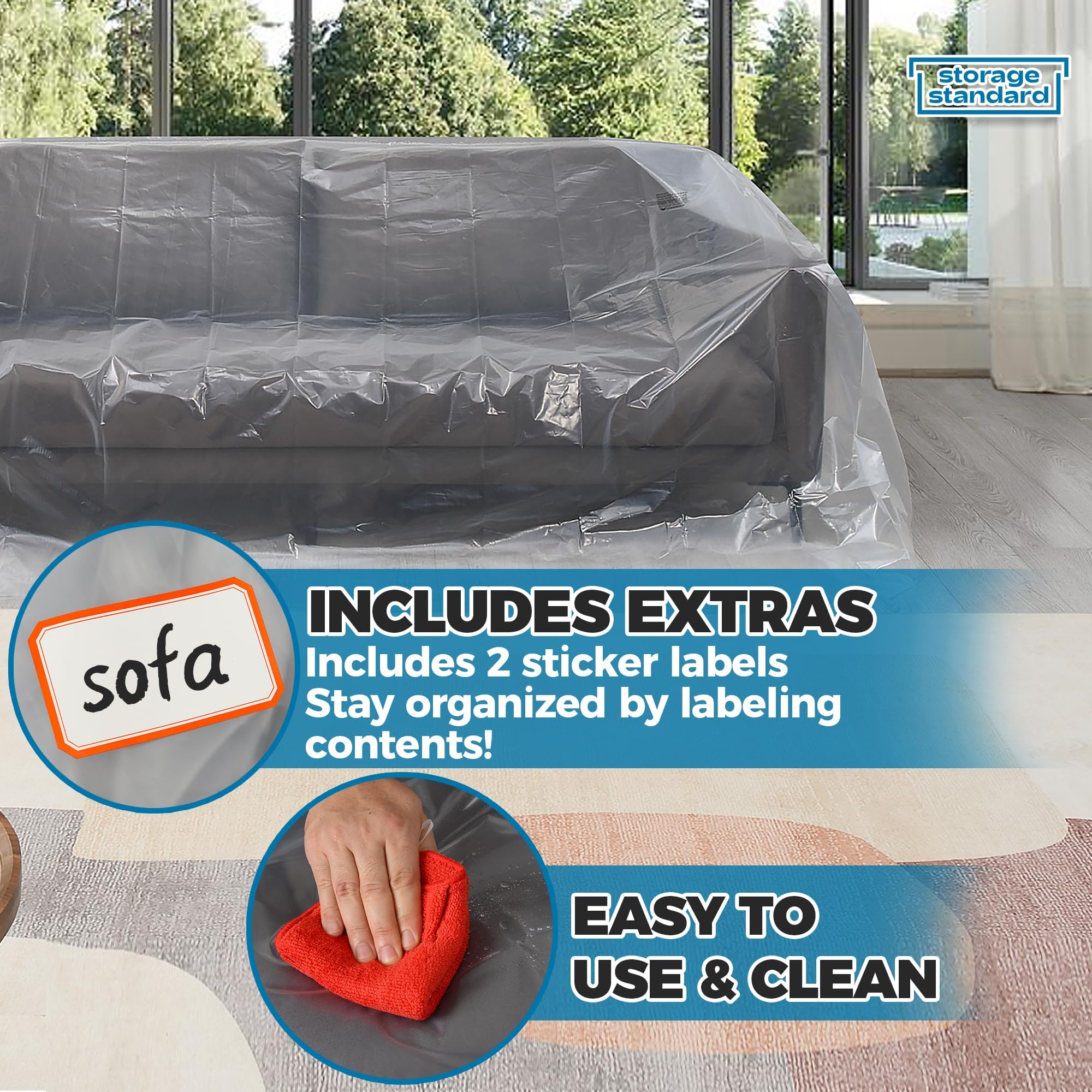 Heavy-Duty Plastic Furniture Covers - Waterproof Sofa Protector for Moving & Storage (96x42x62 Inch) - Home Renovation & Dustproof Use