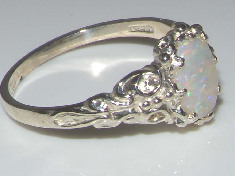 925 Sterling Silver Genuine Opal Women's Band Ring - Elegant Stackable Ring for Everyday Wear, Gift for Her, Wedding, Anniversary & Special Occasions